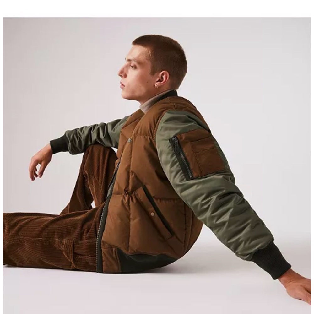 Lacoste Men's Colorblock Puffer Bomber Jacket - Brown/Olive - Picture 5 of 8